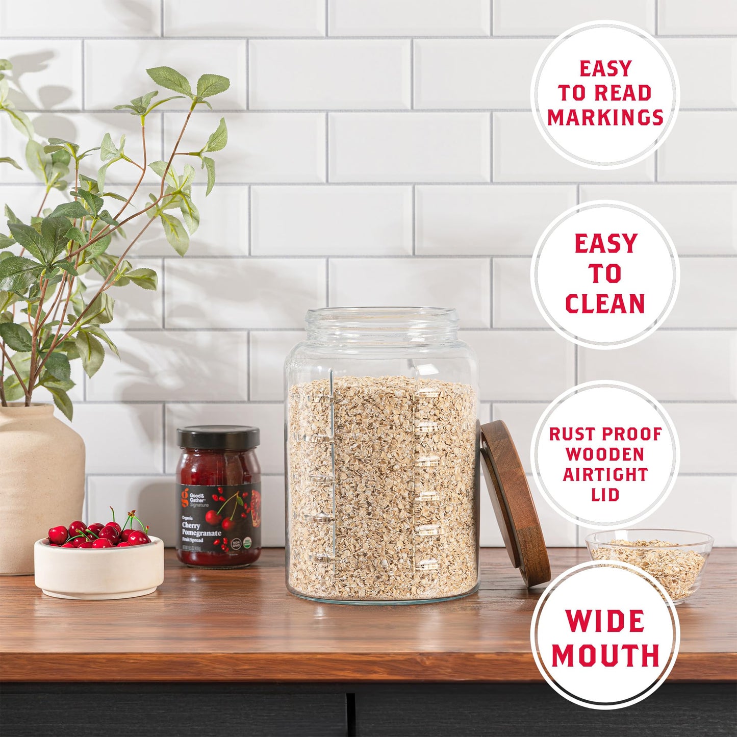 Kitchentoolz 1 Gallon Glass Mason Jar with Acacia Wood Lid
