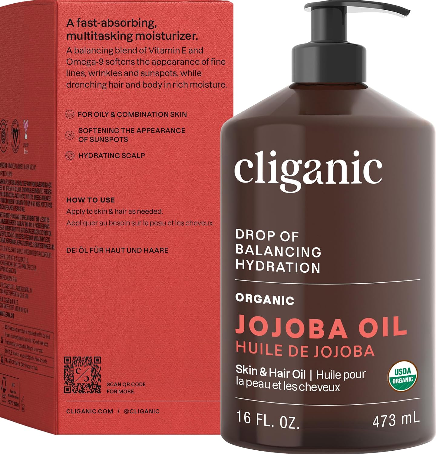 USDA Certified Organic Jojoba Oil, 100% Pure Single-Ingredient – Cliganic