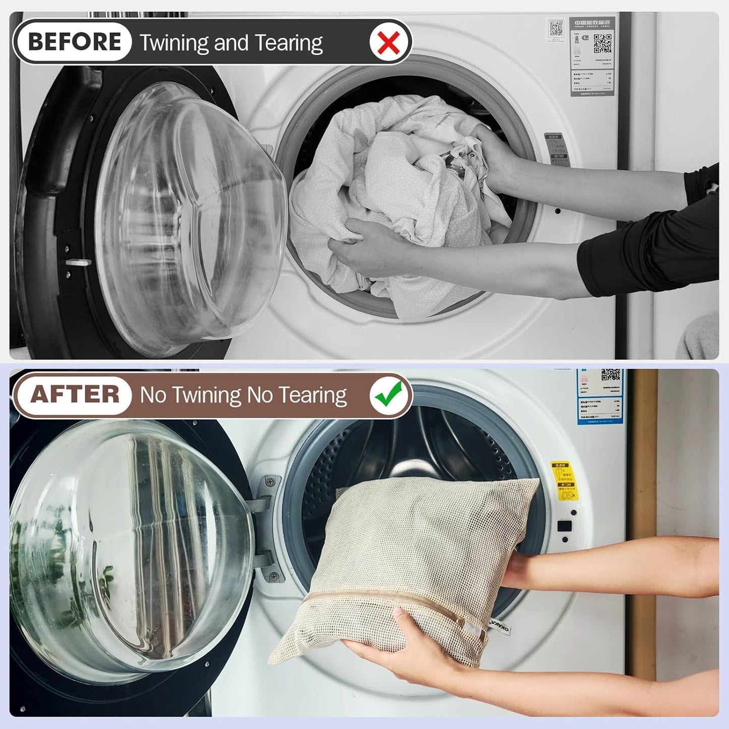 OKAKA 100% Pure Cotton Mesh Laundry Bags with Secure Zippers - Chemical-Free Garment Protection