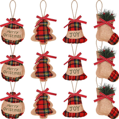 Natural Burlap & Cotton Ornaments (12 Pcs): Zero-Plastic Buffalo Plaid for Sustainable Decor