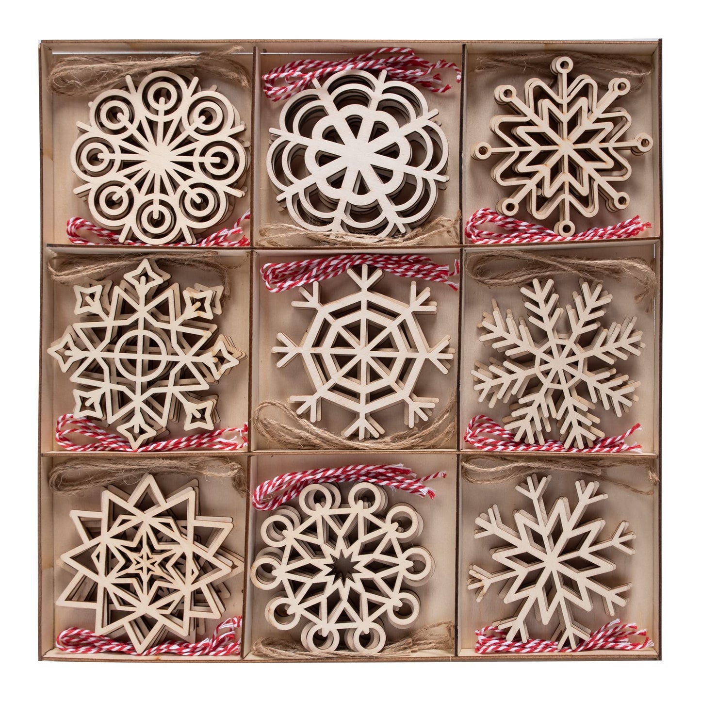 36 Pcs Natural Wood Snowflake Ornaments: Non-Toxic, Child Safe DIY Embellishments for Christmas