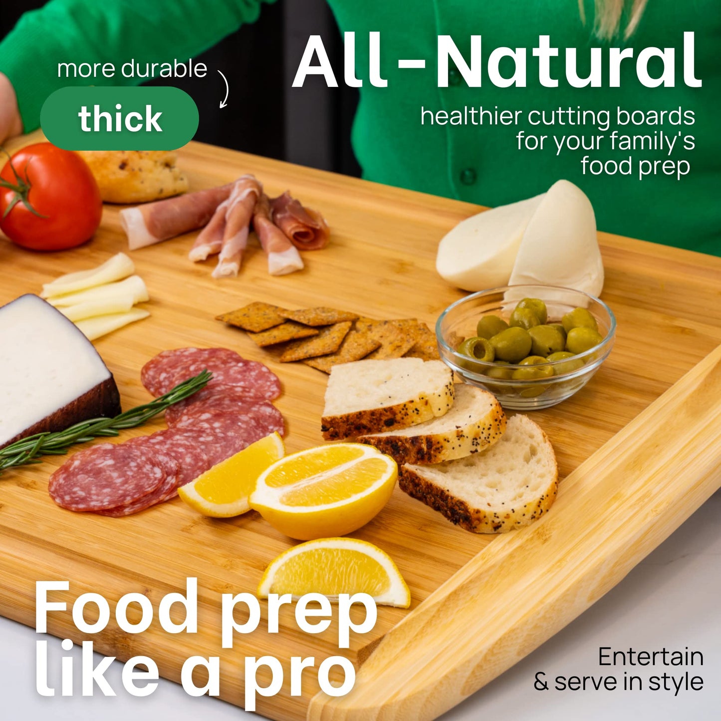 Microplastic-Free & Non-Toxic Greener Chef XL Organic Bamboo Cutting Board