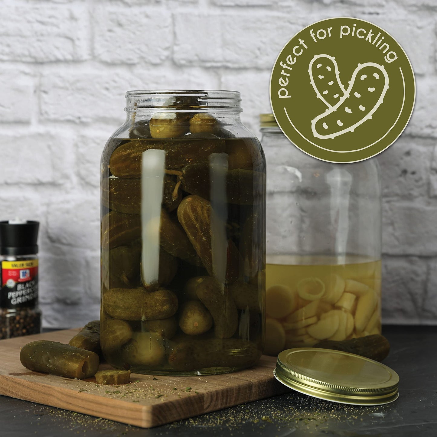 Kitchentoolz 1-Gallon Glass Mason Jars with Airtight Metal Lids (2-Pack)