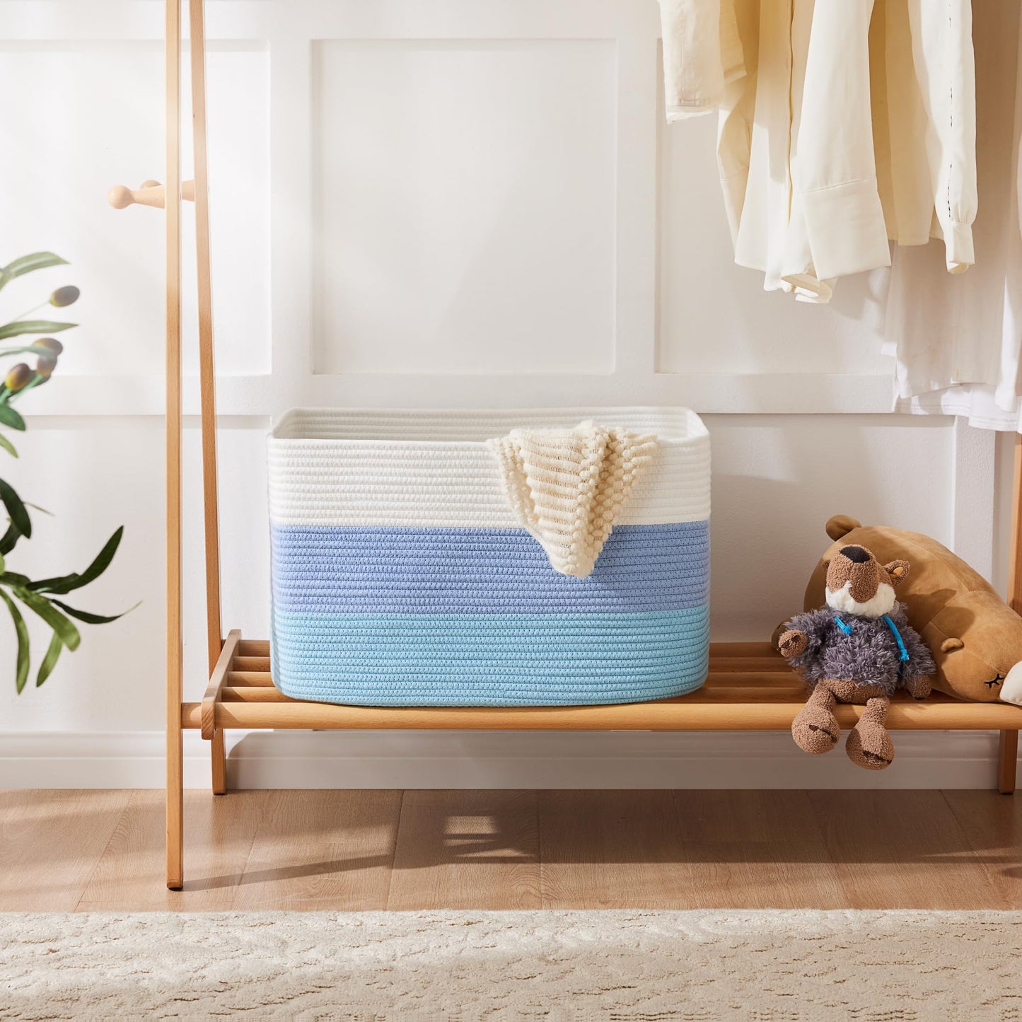 Artfeel 65L Rectangle Woven Natural Cotton Rope Storage Basket