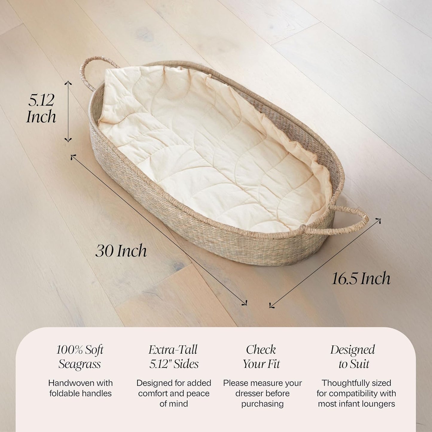 BEBE BASK Premium Changing Basket: Artisan Seagrass & Bamboo Set