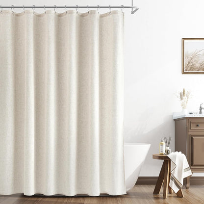 Naturoom Weighted Natural Flax Linen Shower Curtain Set