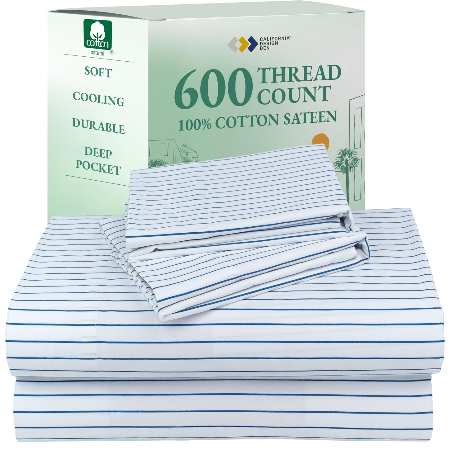 California Design Den 100% Cotton Sateen Sheets: 600 TC Luxury Set