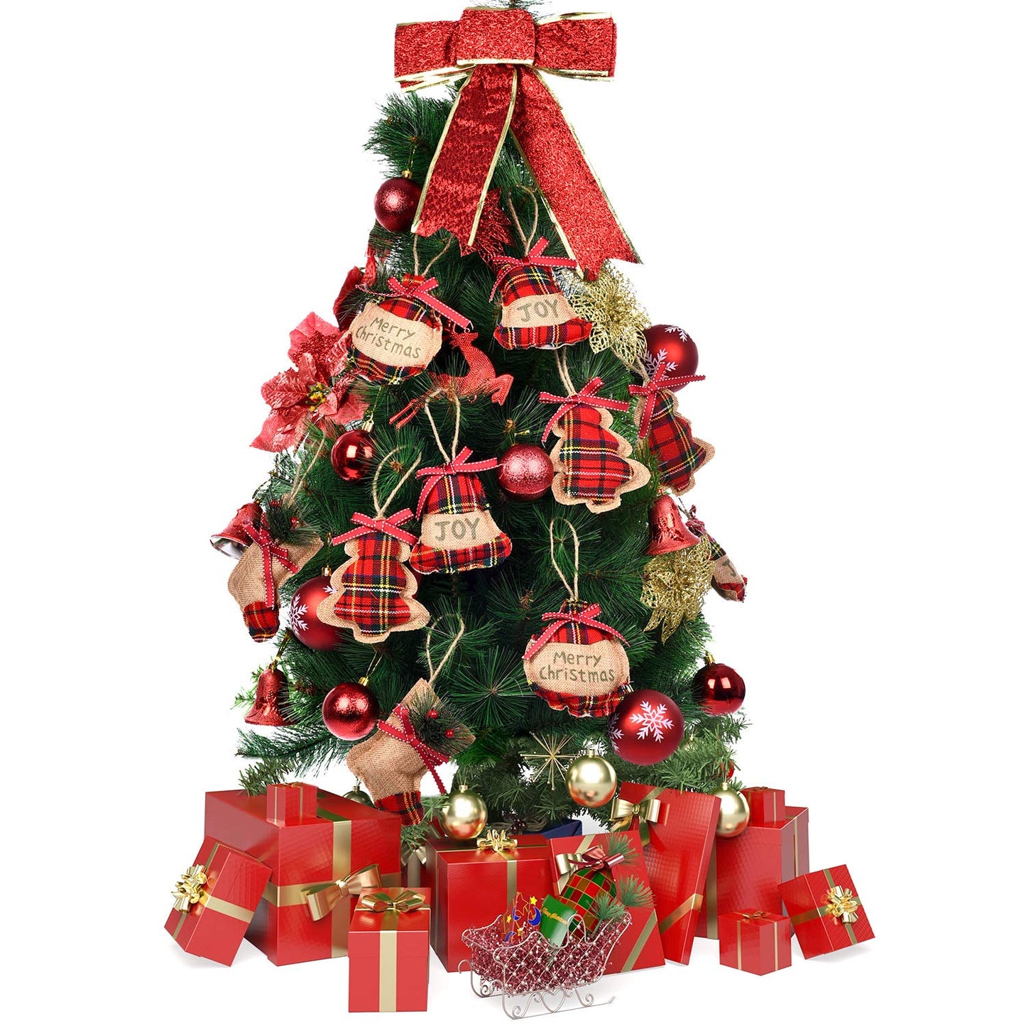 Natural Burlap & Cotton Ornaments (12 Pcs): Zero-Plastic Buffalo Plaid for Sustainable Decor