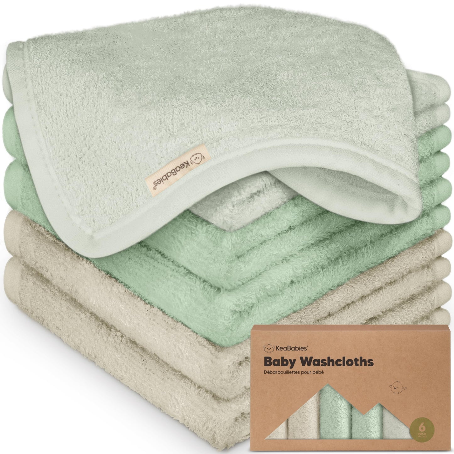 KeaBabies Bamboo Washcloths: 500GSM Ultra-Soft 6-Pack