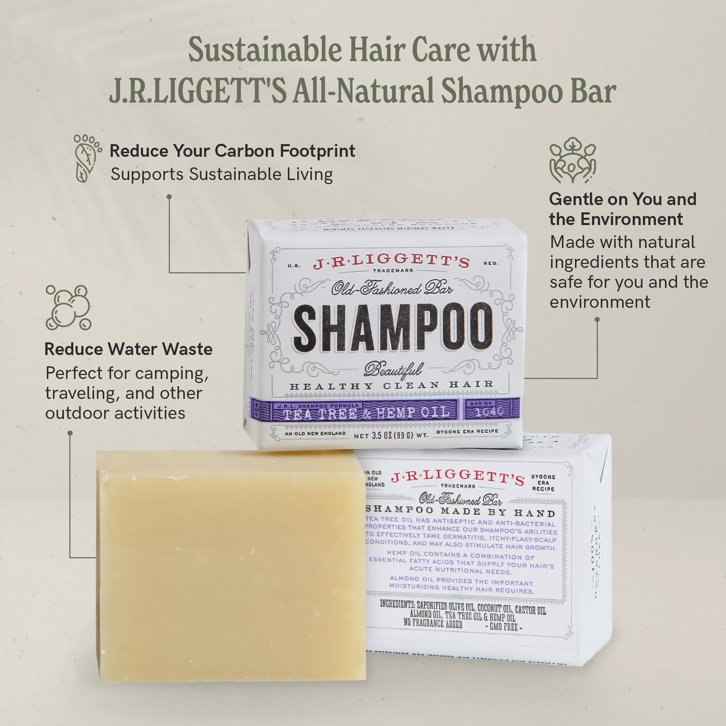 J·R·LIGGETT'S All-Natural Shampoo Bar: Tea Tree, Jojoba & Peppermint