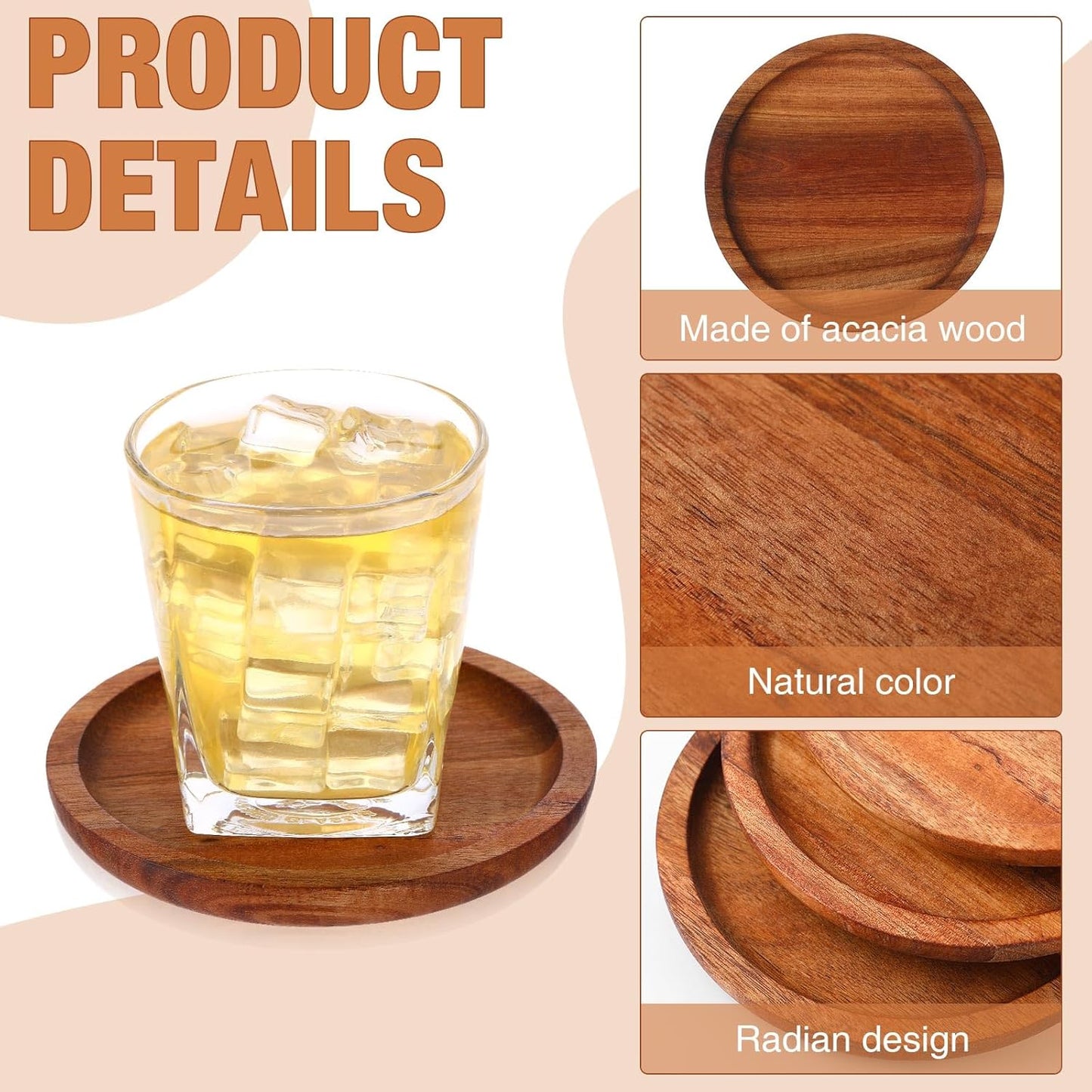 Gejoy 20-Piece Natural Acacia Wood Stackable Coaster Set