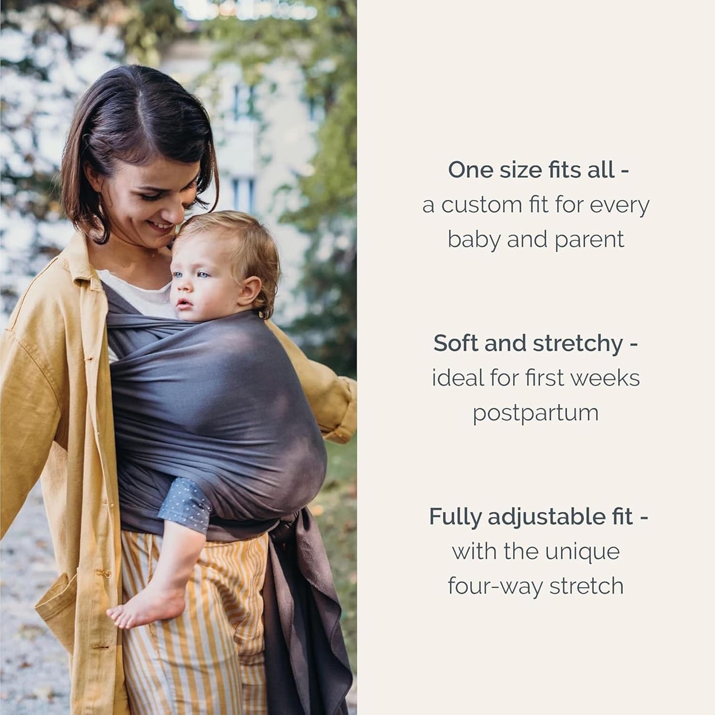 Boba Organic Baby Wrap Carrier: Soft Dark Grey Cotton Sling
