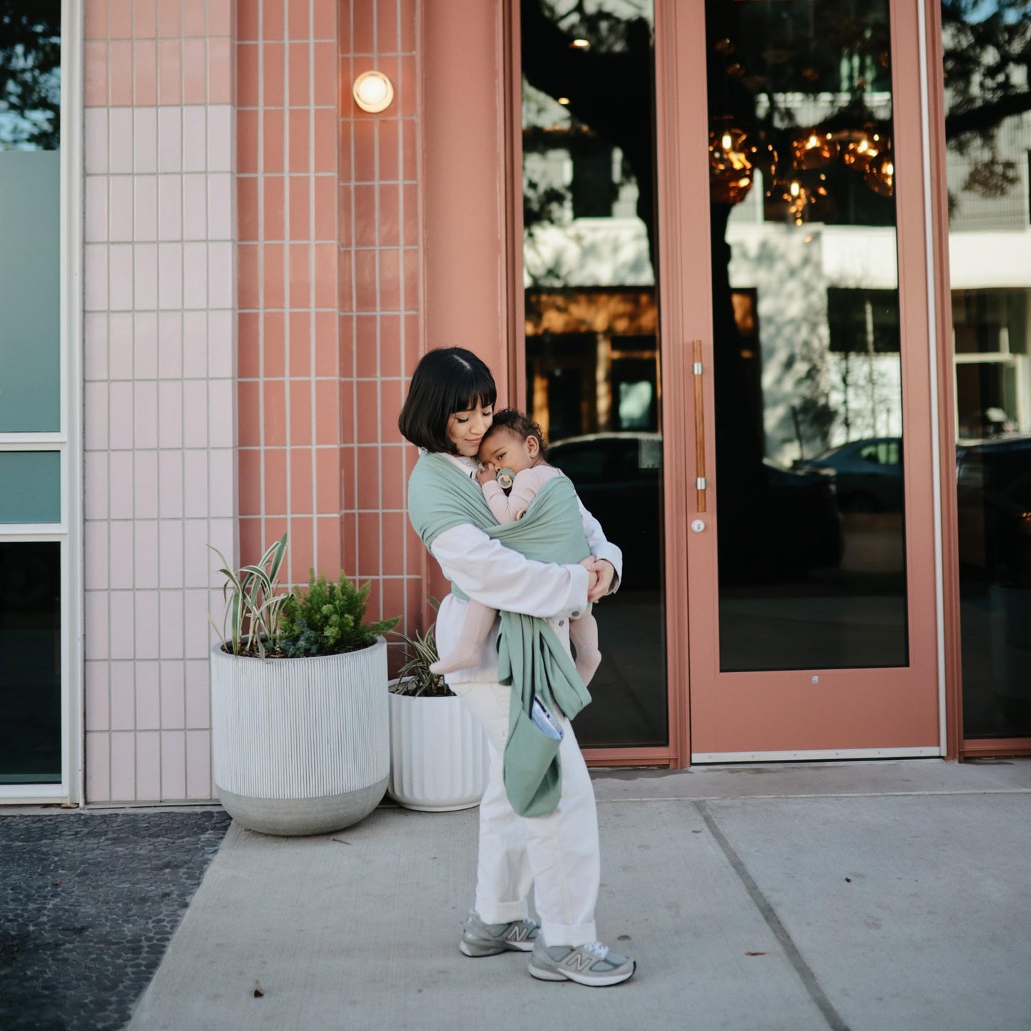 Mushie Organic Cotton Baby Wrap: Soft Roman Green Sling