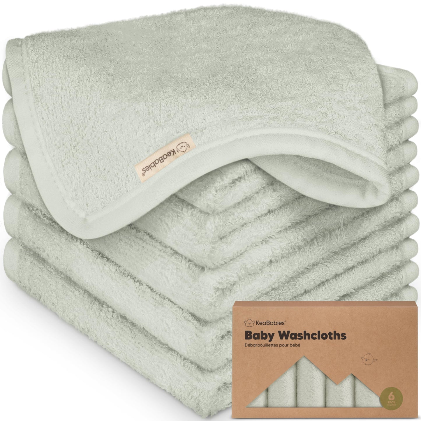 KeaBabies Bamboo Washcloths: 500GSM Ultra-Soft 6-Pack
