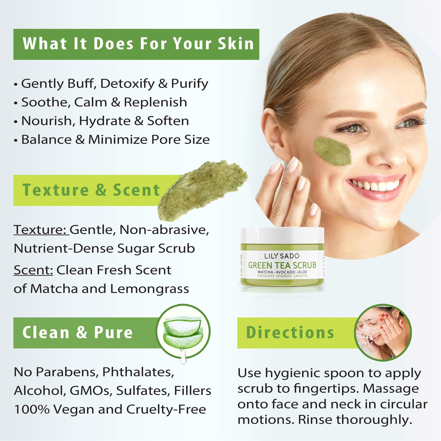 Microplastic-Free Matcha Sugar Face Scrub, Vegan – Lily Sado