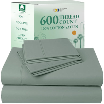 California Design Den 100% Cotton Sateen Sheets: 600 TC Luxury Set