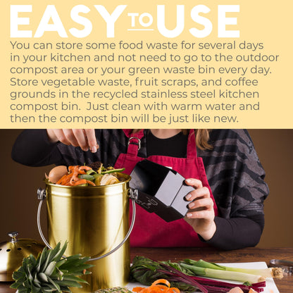 EPICA Countertop Compost Bin – 1.3 Gallon Stainless Steel, Toxin‑Free & Odorless