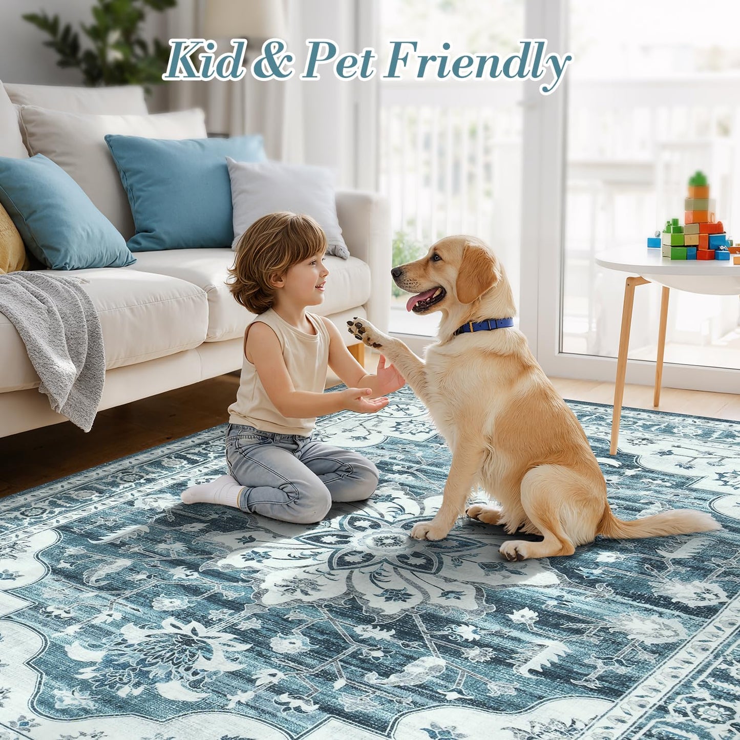 Vibrug Coastal Medallion OEKO-TEX Certified Washable Area Rug