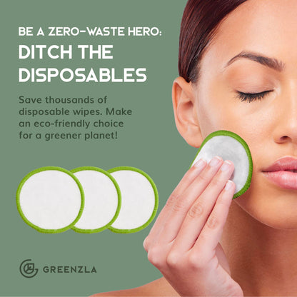 Greenzla Reusable Makeup Remover Pads – 100% Bamboo Cotton & Zero-Waste Set