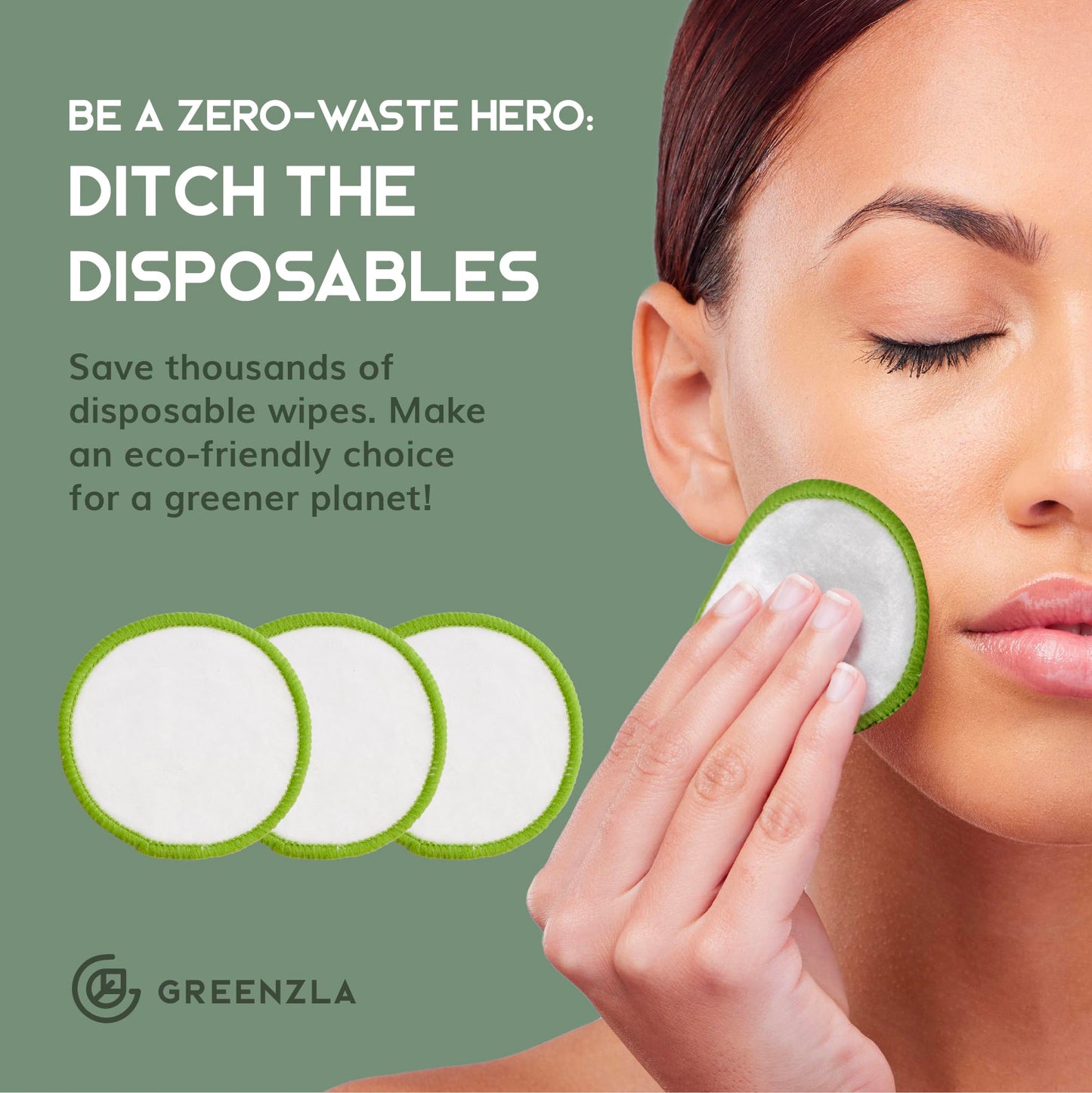 Greenzla Reusable Makeup Remover Pads: 20-Pack Bamboo Cotton Rounds
