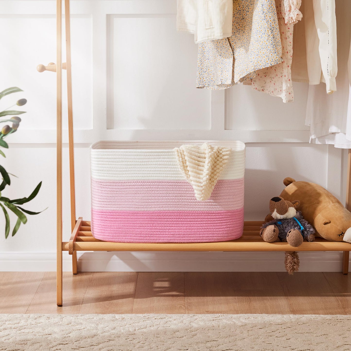 Artfeel 65L Rectangle Woven Natural Cotton Rope Storage Basket