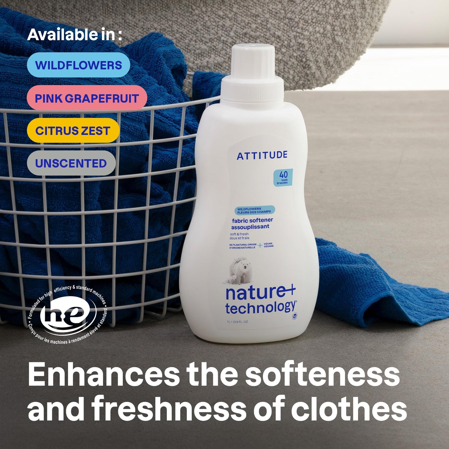 ATTITUDE Liquid Fabric Softener: Plant-Based, Vegan & Unscented