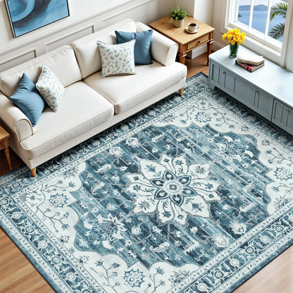 Vibrug Coastal Medallion OEKO-TEX Certified Washable Area Rug