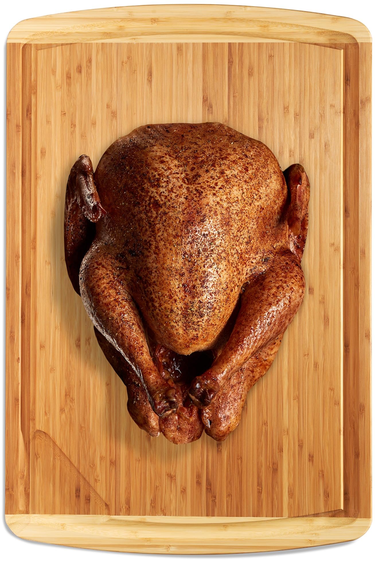 Roasted chicken on a wooden cutting board