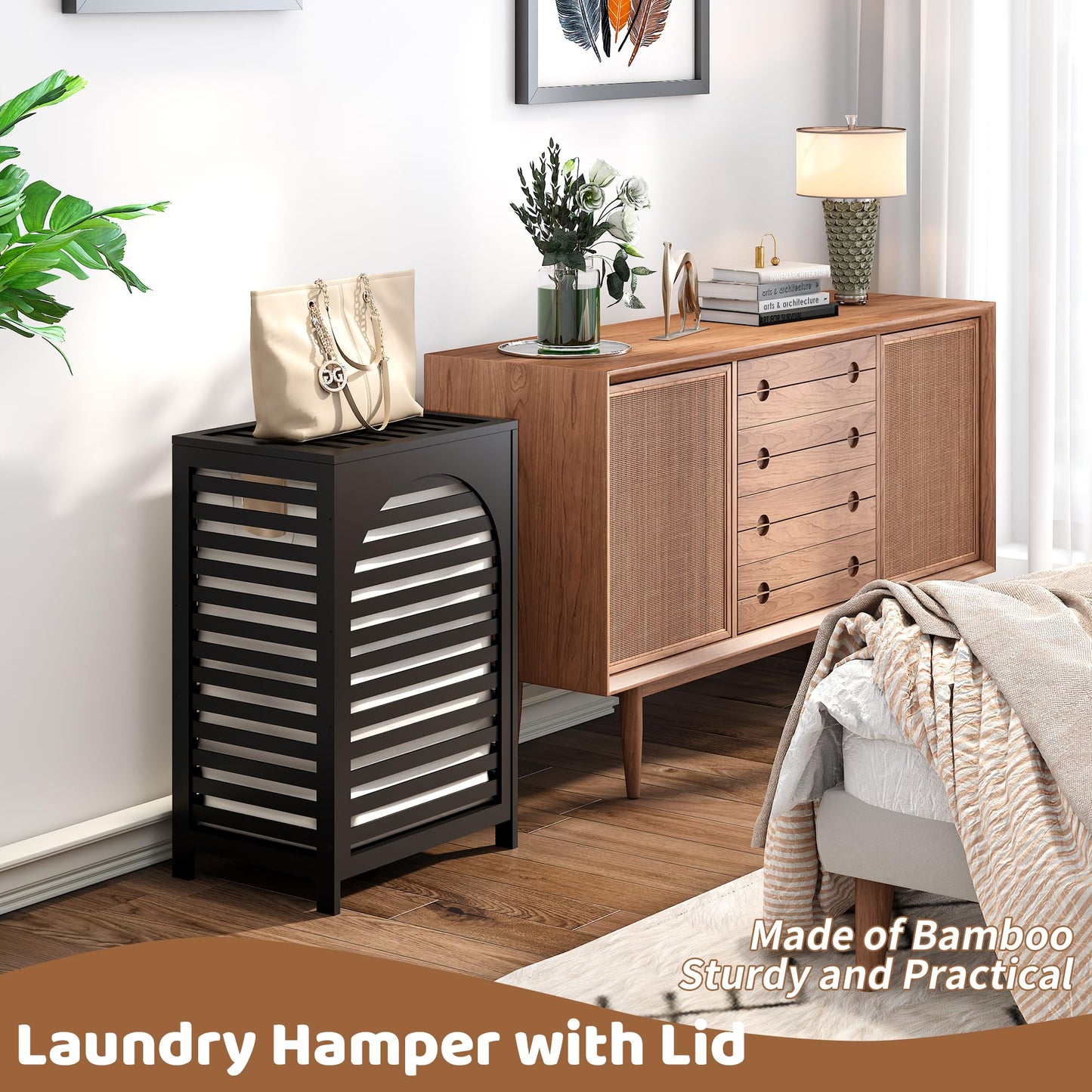 FILWH 85L Sustainable Bamboo Laundry Hamper with Flip Lid