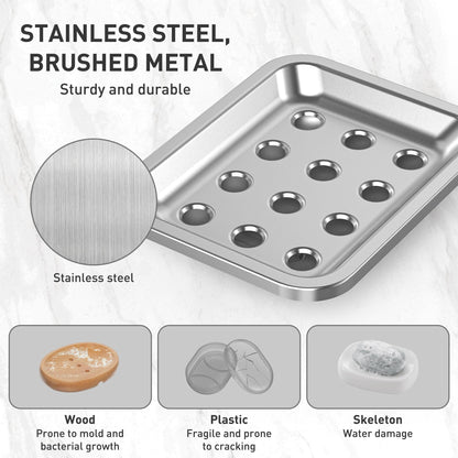 Stainless Steel Soap Dish with Drain Tray | TRUE Shift 304‑Grade Soap Saver