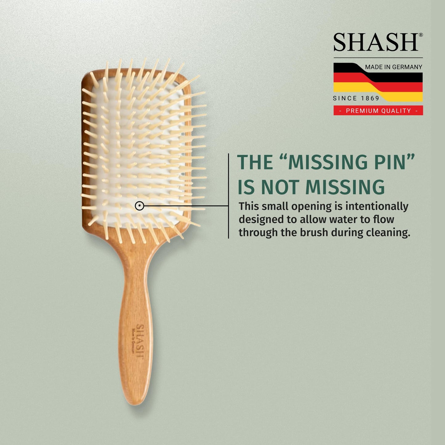 SHASH Made in Germany Wooden Paddle Brush: Eco-Sourced Wood