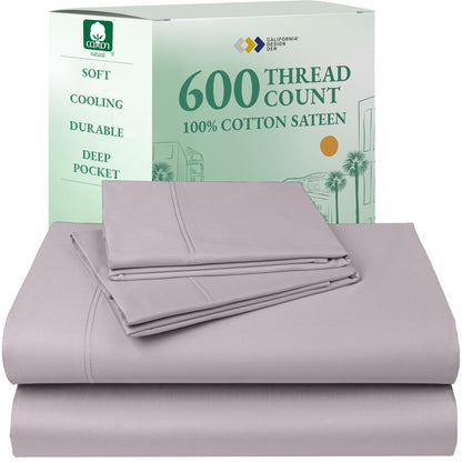California Design Den 100% Cotton Sateen Sheets: 600 TC Luxury Set