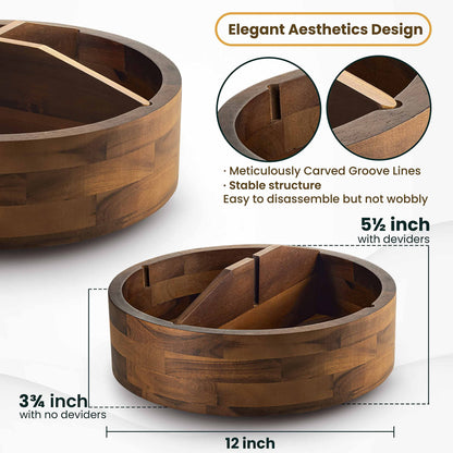 12" Acacia Wood Lazy Susan Organizer with 4 Dividers