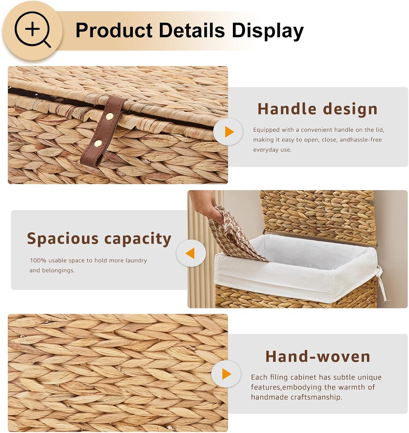 LGENHOOM Handwoven Natural Water Hyacinth Hamper with Lid
