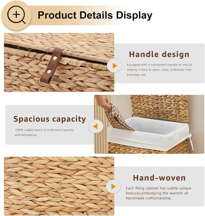 LGENHOOM Handwoven Natural Water Hyacinth Hamper with Lid