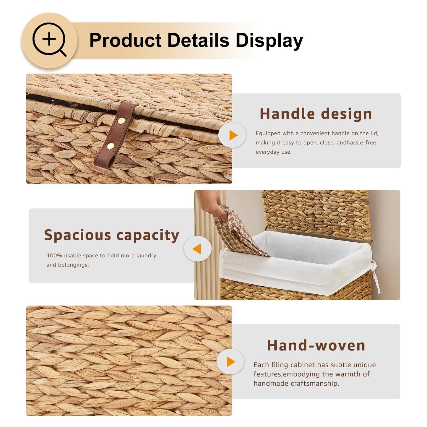 LGENHOOM Handwoven Natural Water Hyacinth Hamper with Lid