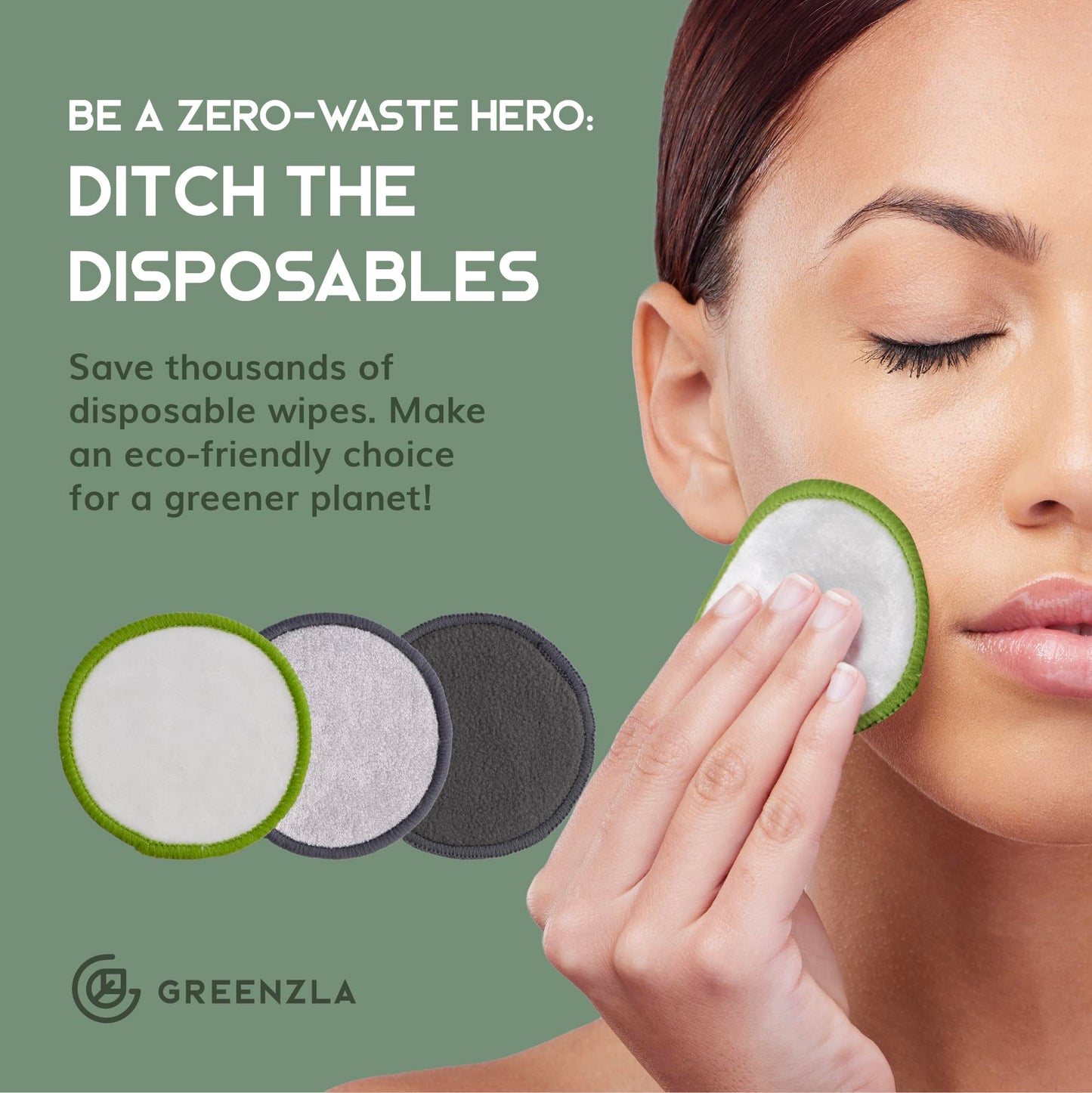 Greenzla Reusable Makeup Remover Pads: 20-Pack Bamboo Cotton Rounds