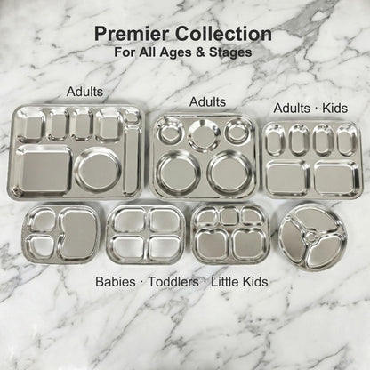 Korean Premium 304 Stainless Steel 5-Compartment Divided Plates (Set of 2)