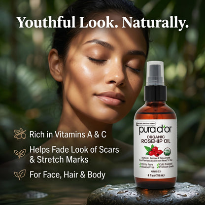 USDA Certified Organic Rosehip Seed Oil, 100% Pure Cold-Pressed – Pura D'or