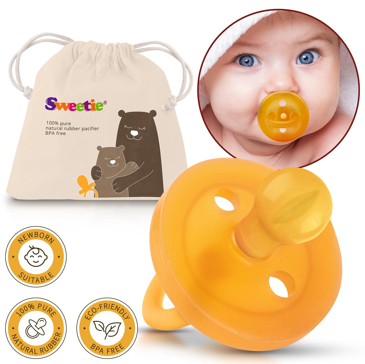SWEETIE Natural Rubber Pacifier: 100% Pure Rounded Soother