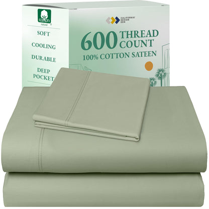 California Design Den 100% Cotton Sateen Sheets: 600 TC Luxury Set