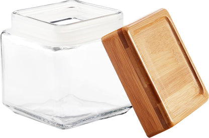 Anchor Hocking 1-Quart Stackable Jars with Bamboo Lids, Set of 4, Clear Glass -