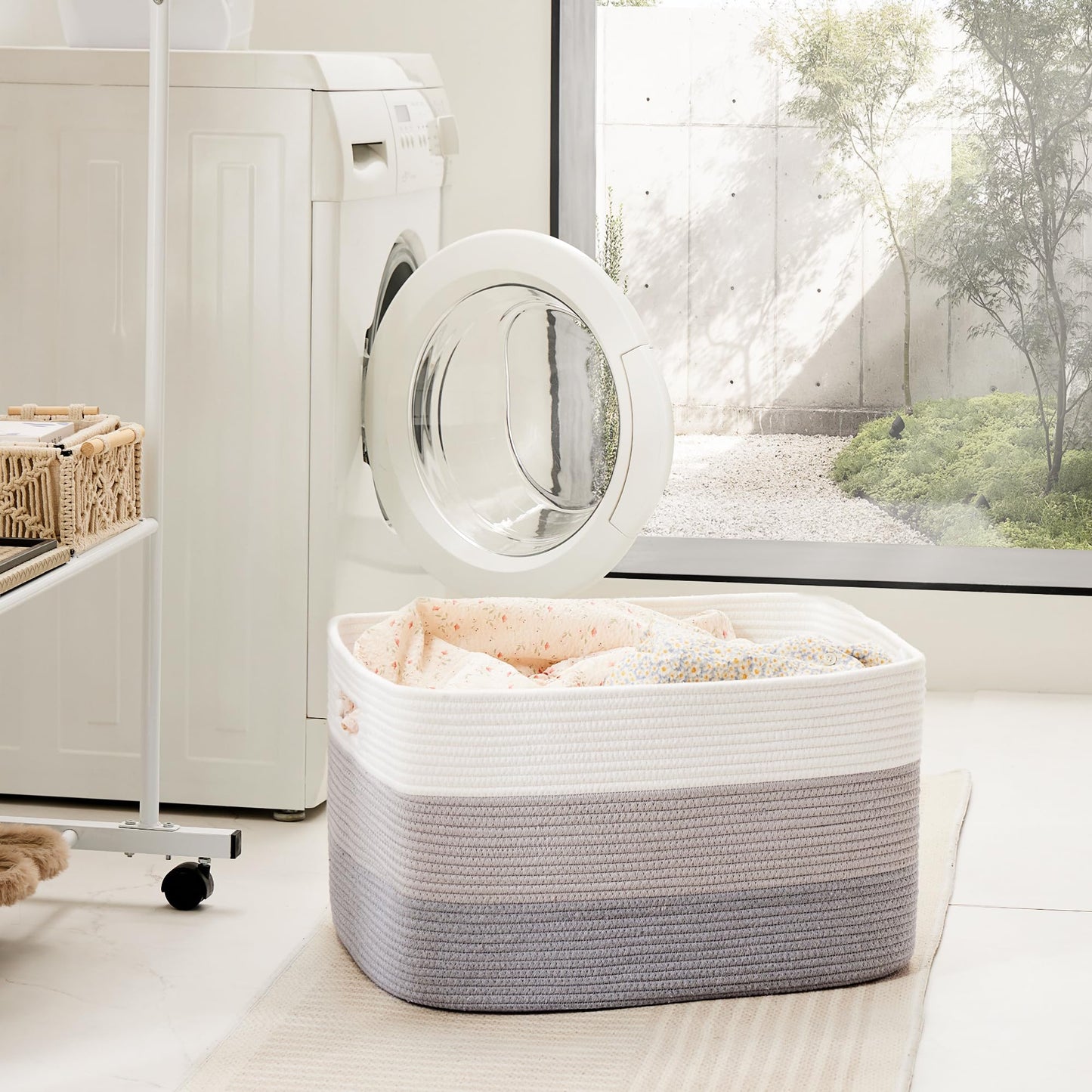 Artfeel 65L Rectangle Woven Natural Cotton Rope Storage Basket