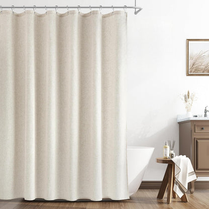 Naturoom Weighted Natural Flax Linen Shower Curtain Set
