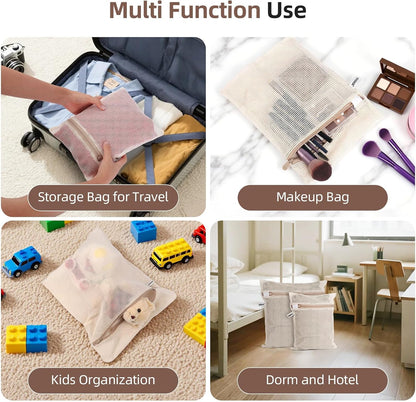 OKAKA 100% Pure Cotton Mesh Laundry Bags with Secure Zippers - Chemical-Free Garment Protection