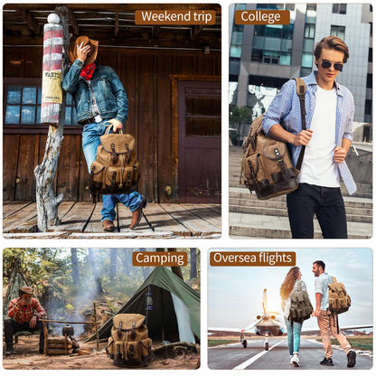 Wogarl Vintage Waxed Canvas & Genuine Crazy Horse Leather Backpack