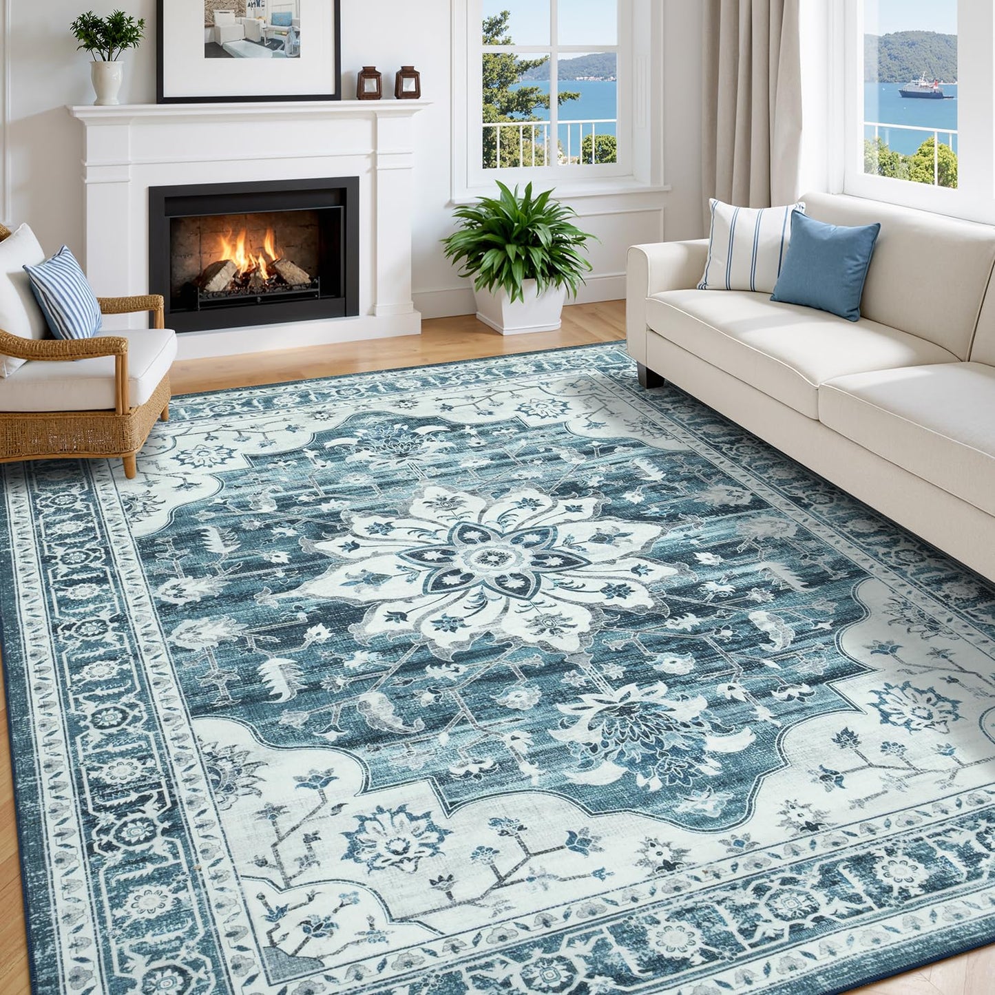 Vibrug Coastal Medallion OEKO-TEX Certified Washable Area Rug