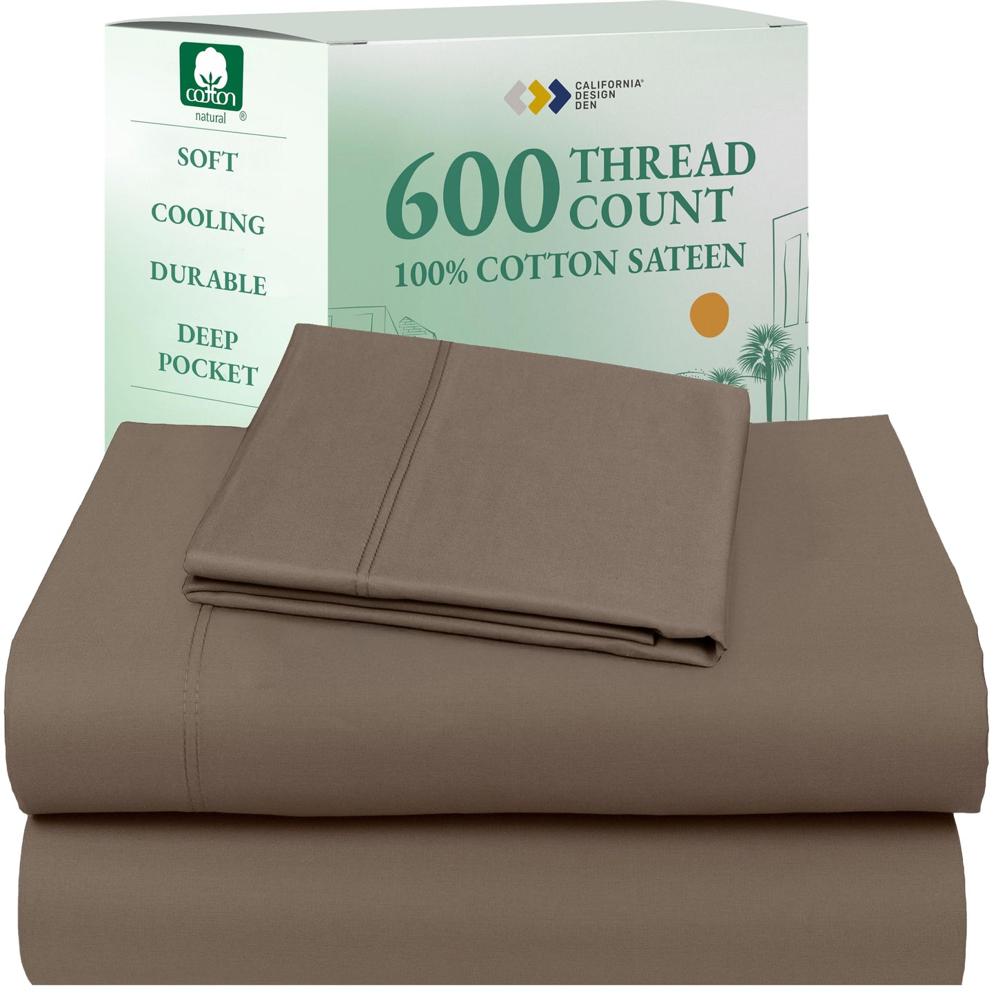 California Design Den 100% Cotton Sateen Sheets: 600 TC Luxury Set