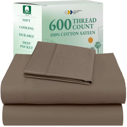 California Design Den 100% Cotton Sateen Sheets: 600 TC Luxury Set