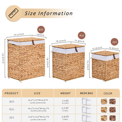 LGENHOOM Handwoven Natural Water Hyacinth Hamper with Lid
